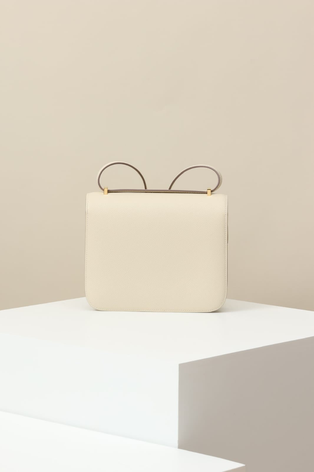 HERMES Inspired Constance 24 shoulder bag in Craie Epsom leather with Rose Gold hardware