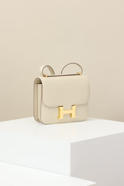 HERMES Inspired Constance 24 shoulder bag in Craie Epsom leather with Rose Gold hardware
