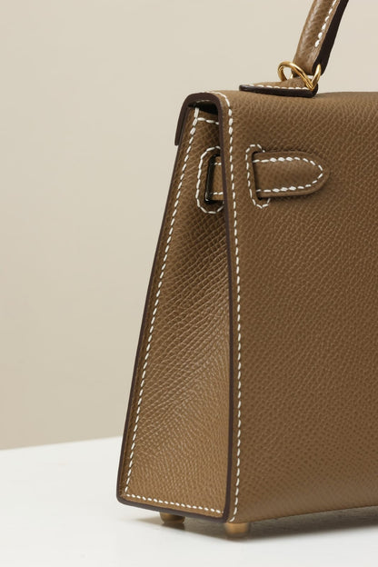 Hermes Inspired Kelly Sellier 25 Etoupe Epsom Gold Hardware