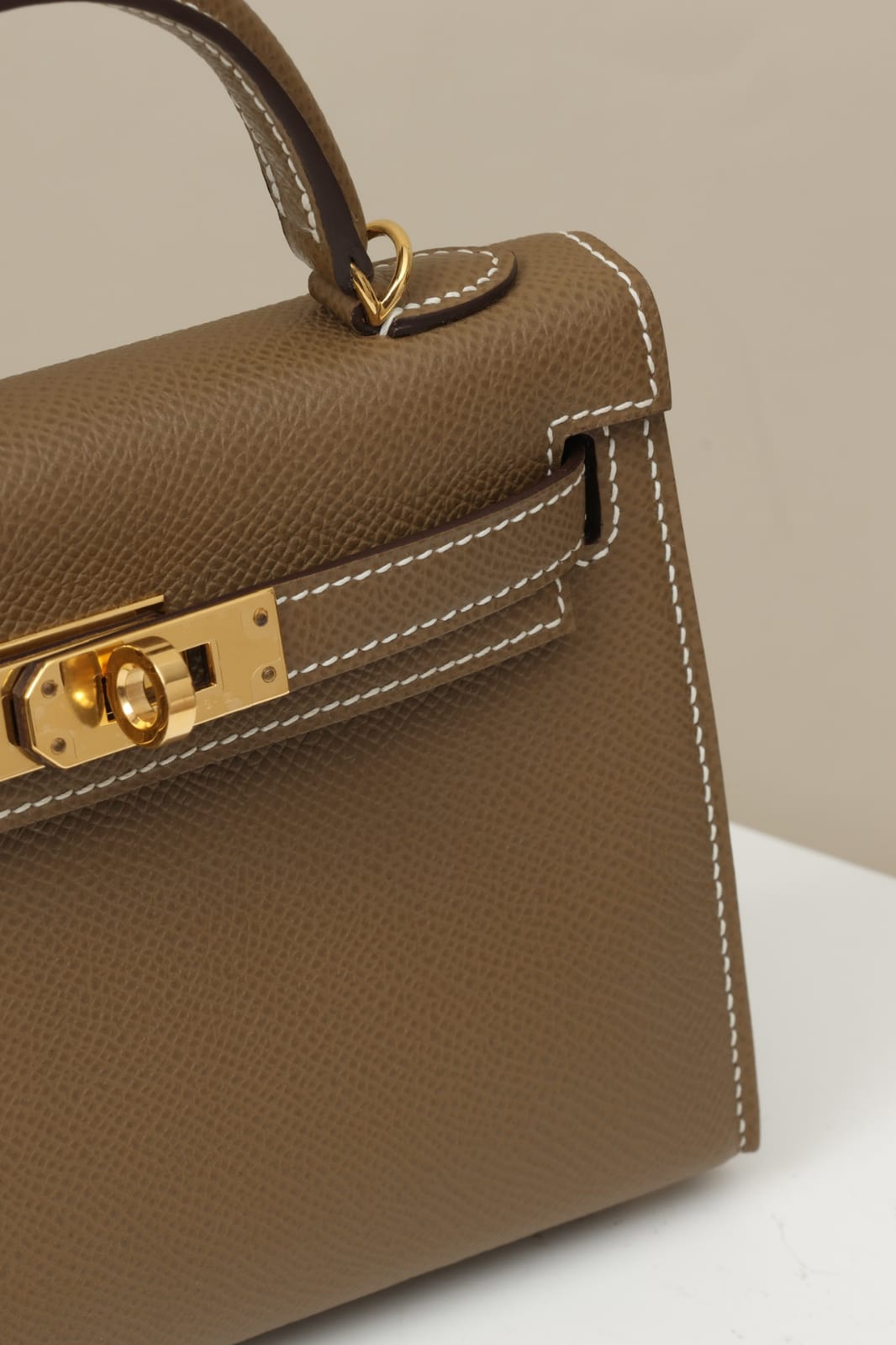 Hermes Inspired Kelly Sellier 25 Etoupe Epsom Gold Hardware