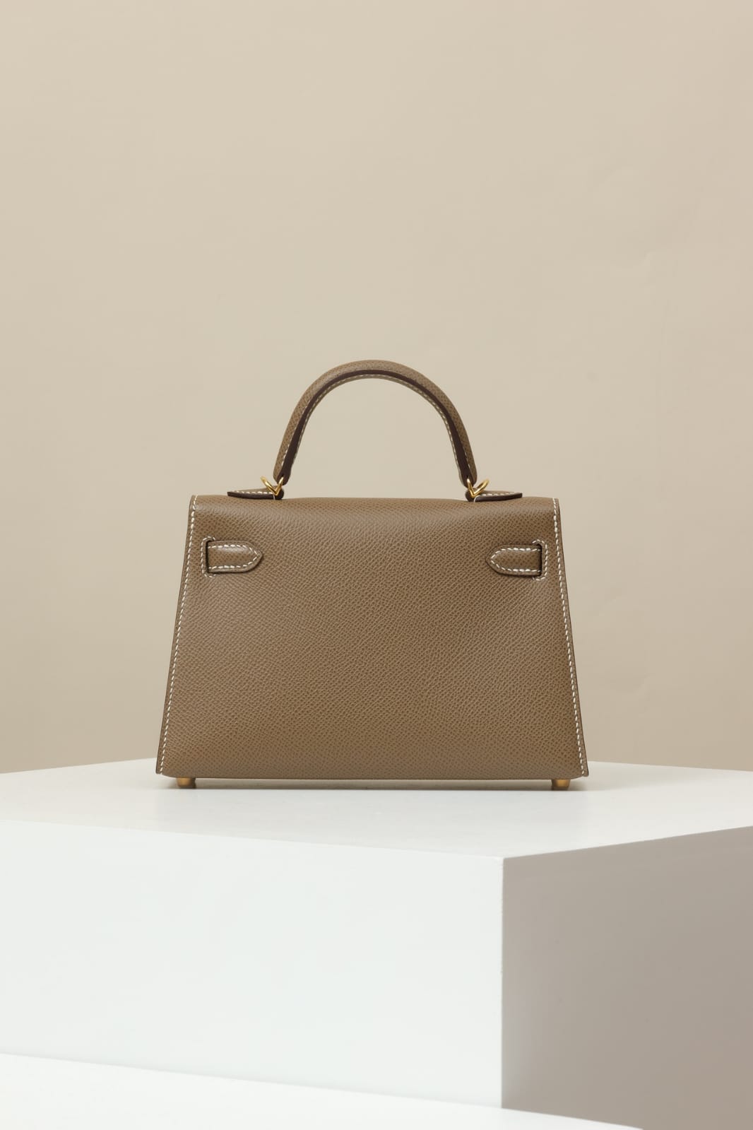 Hermes Inspired Kelly Sellier 25 Etoupe Epsom Gold Hardware