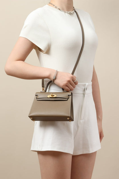 Hermes Inspired Kelly Sellier 25 Etoupe Epsom Gold Hardware