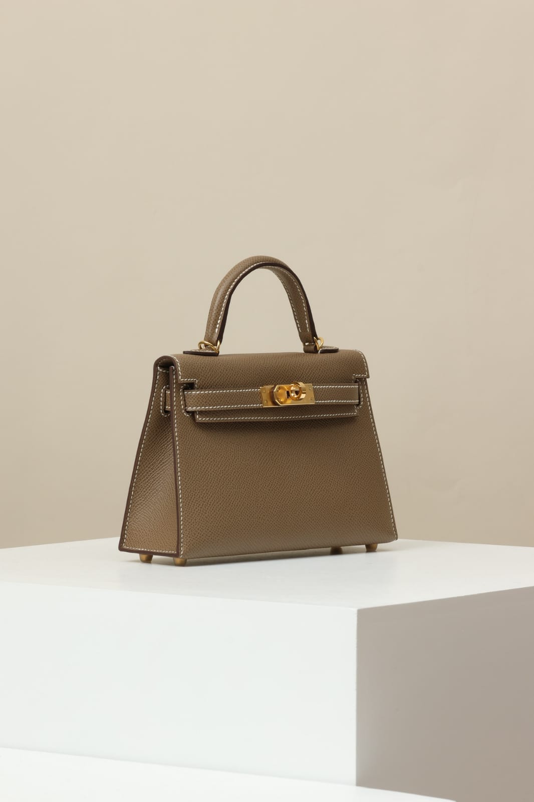 Hermes Inspired Kelly Sellier 25 Etoupe Epsom Gold Hardware