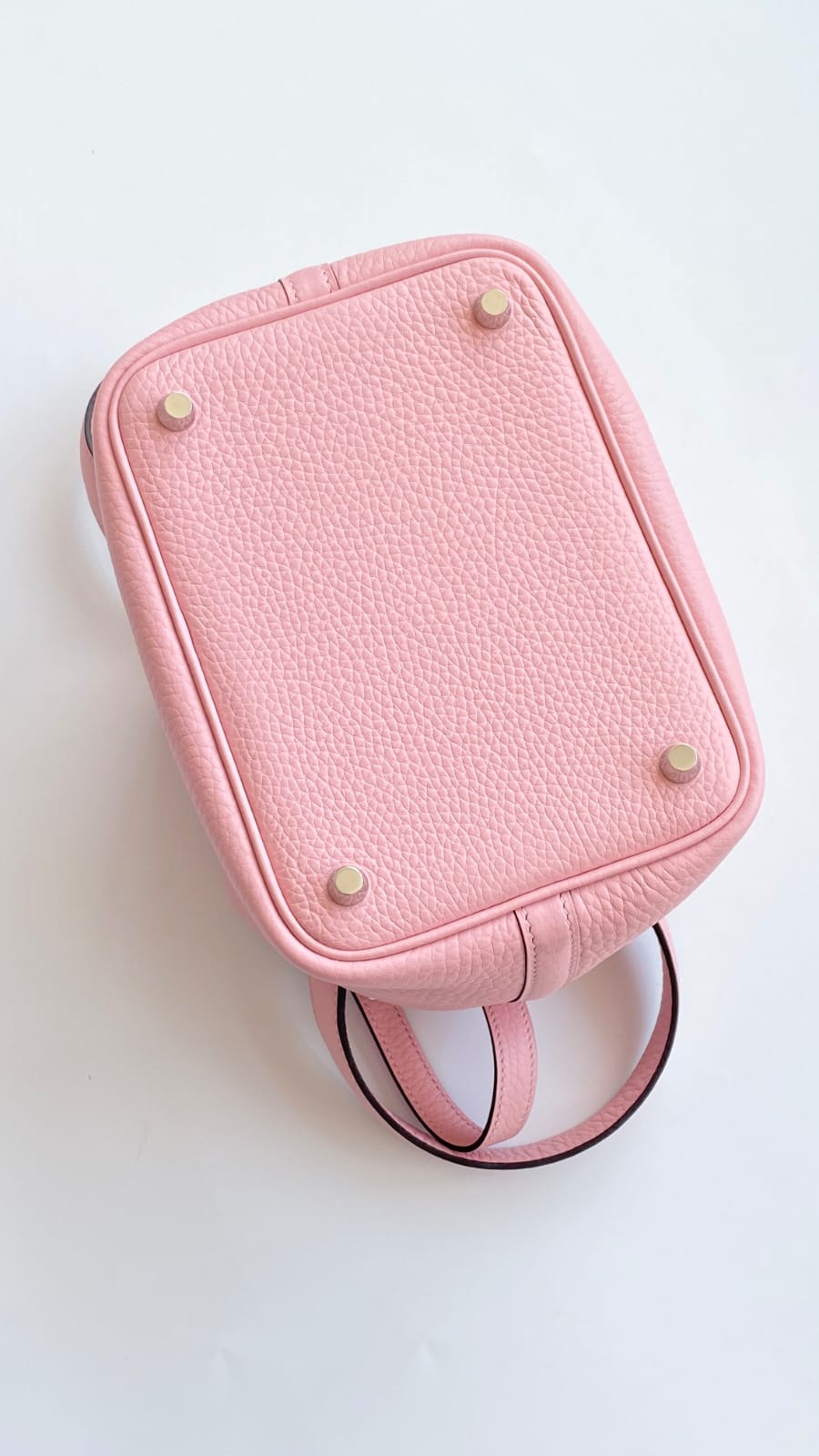 HERMES Inspired Picotin Lock PM handbag in Rose Sakura Clemence leather with Palladium hardware