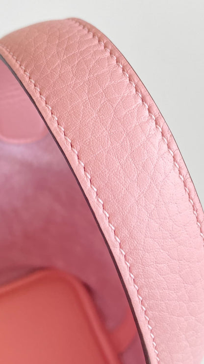 HERMES Inspired Picotin Lock PM handbag in Rose Sakura Clemence leather with Palladium hardware