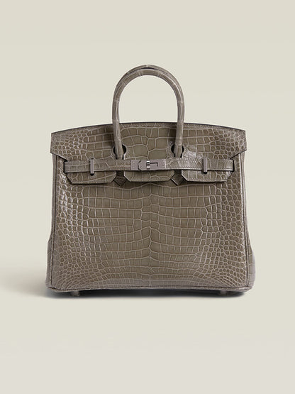 HERMES Inspired Birkin 30 Gris Elephant (8C) Matte Porosus Crocodile Palladium hardware