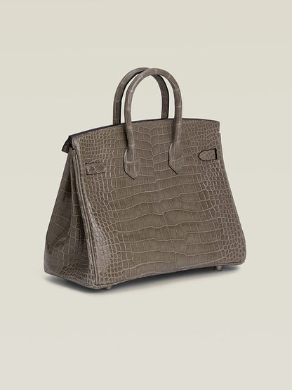 HERMES Inspired Birkin 30 Gris Elephant (8C) Matte Porosus Crocodile Palladium hardware