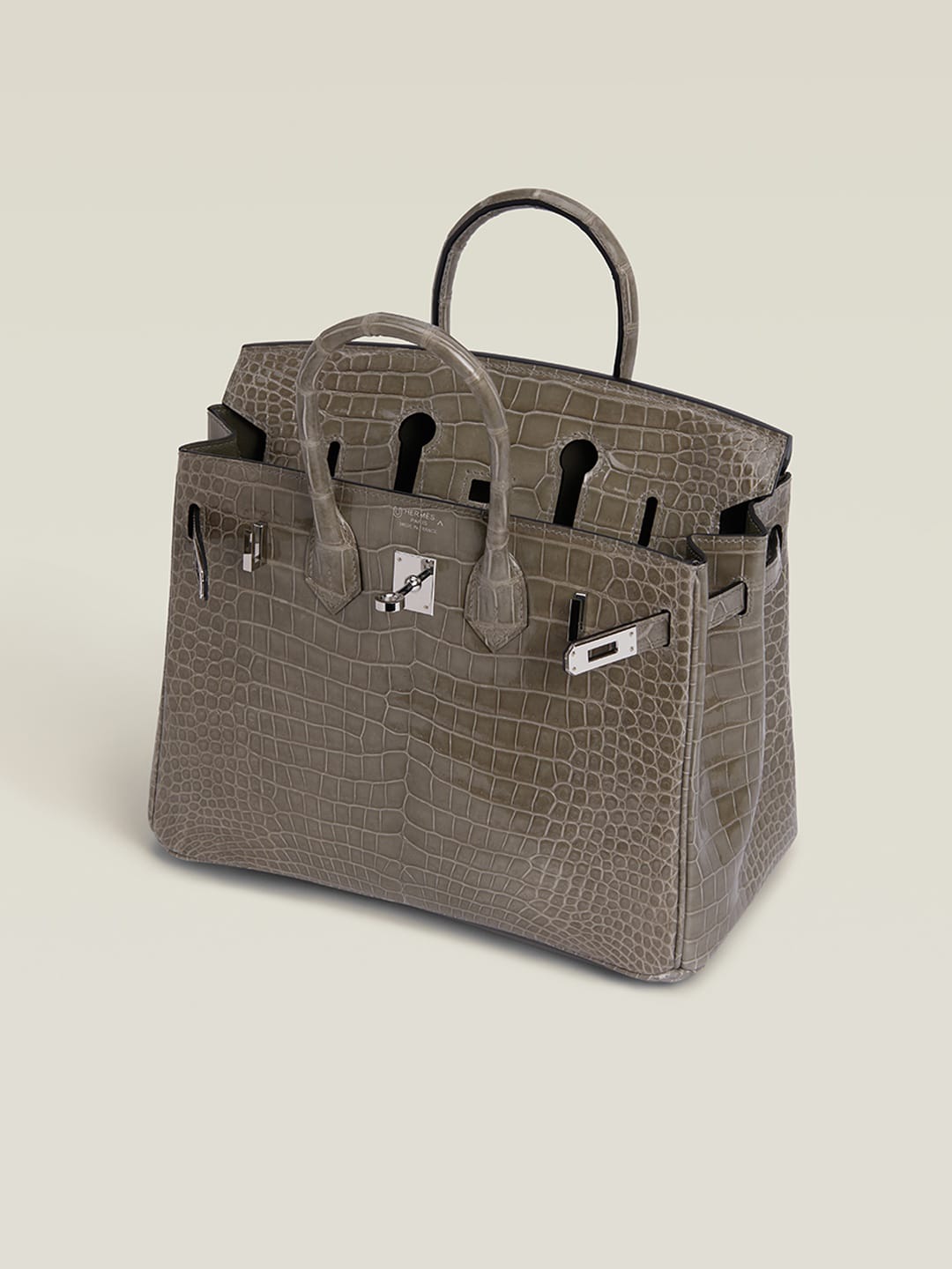 HERMES Inspired Birkin 30 Gris Elephant (8C) Matte Porosus Crocodile Palladium hardware