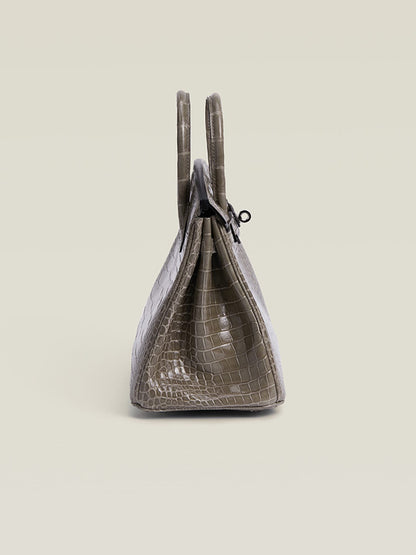 HERMES Inspired Birkin 30 Gris Elephant (8C) Matte Porosus Crocodile Palladium hardware