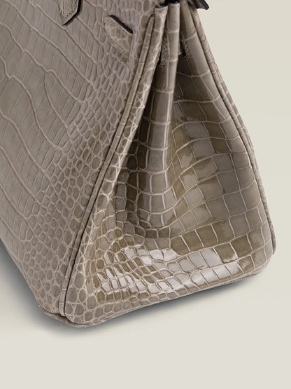 HERMES Inspired Birkin 30 Gris Elephant (8C) Matte Porosus Crocodile Palladium hardware