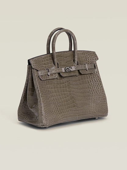 HERMES Inspired Birkin 30 Gris Elephant (8C) Matte Porosus Crocodile Palladium hardware