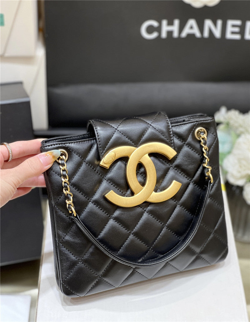 Chanel Inspired 24C Quilted XL CC Crossbody Black Calfskin