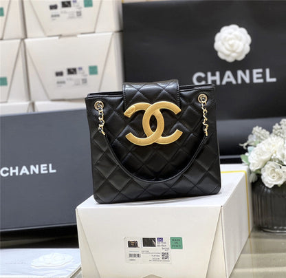 Chanel Inspired 24C Quilted XL CC Crossbody Black Calfskin