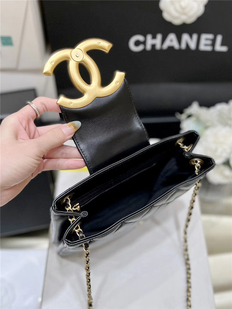 Chanel Inspired 24C Quilted XL CC Crossbody Black Calfskin
