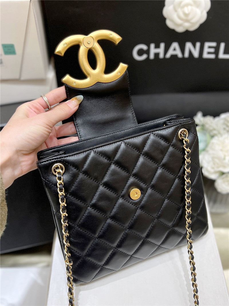 Chanel Inspired 24C Quilted XL CC Crossbody Black Calfskin